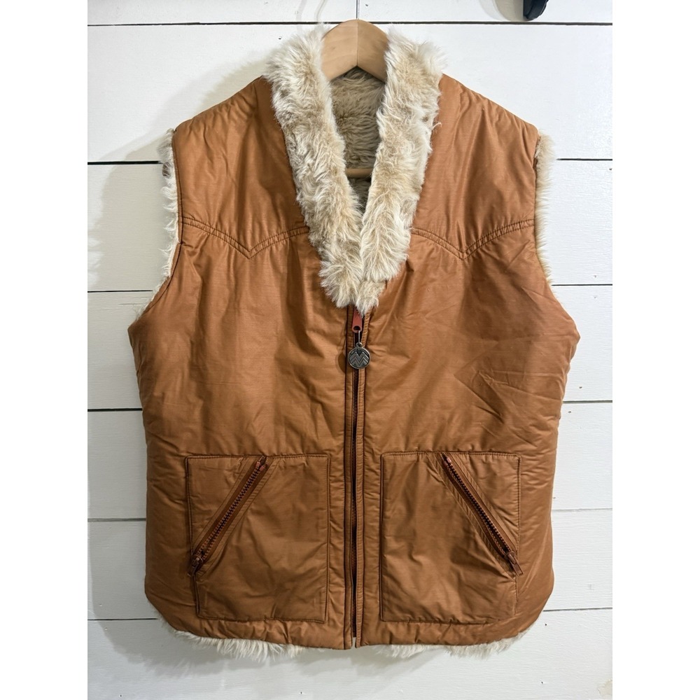 VTG 70s Miller Outerwear Vest Ranch Western Tan Fur‎ Women's Large USA Denver